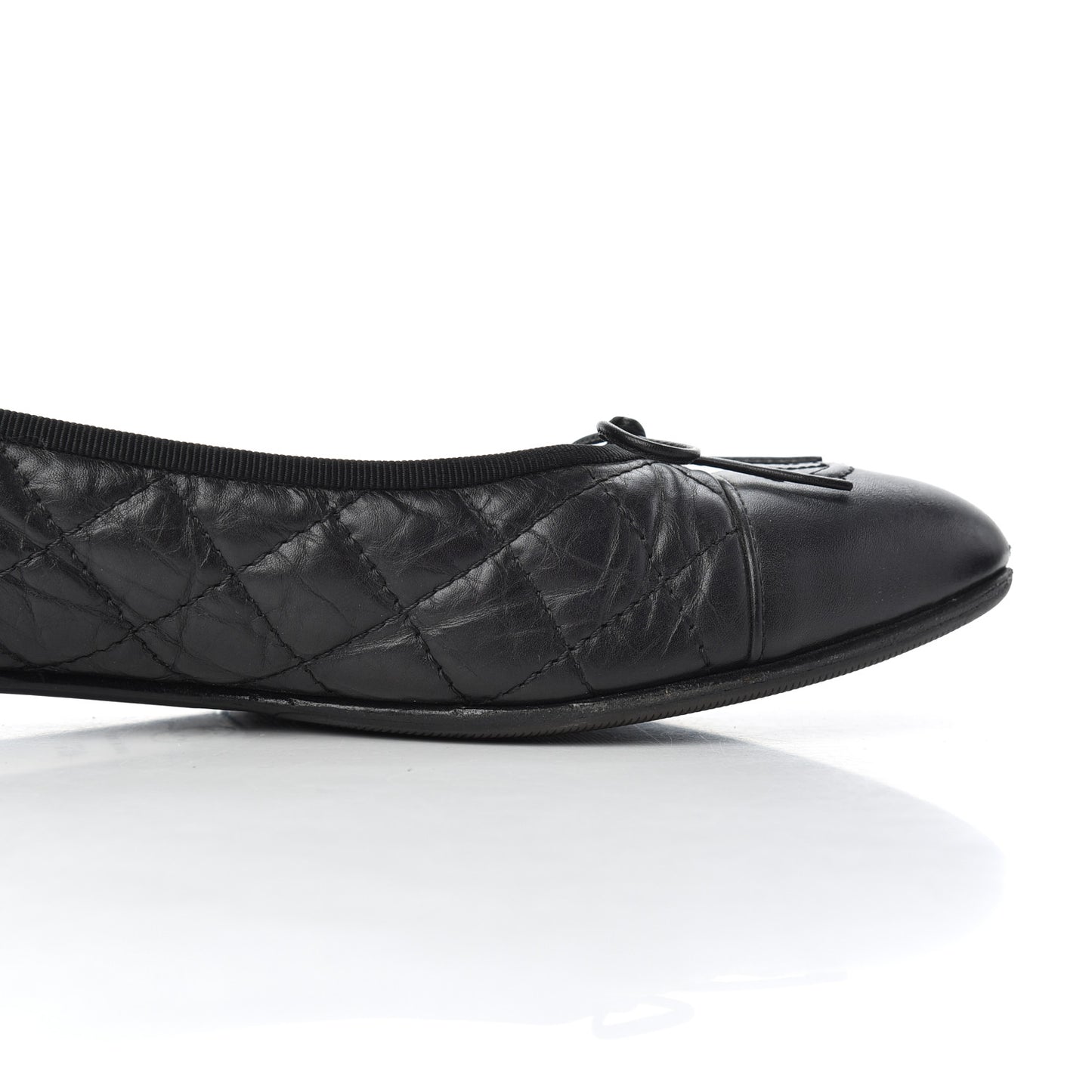 Aged Calfskin Quilted CC Cap Toe Ballerina Flats 39.5 Black