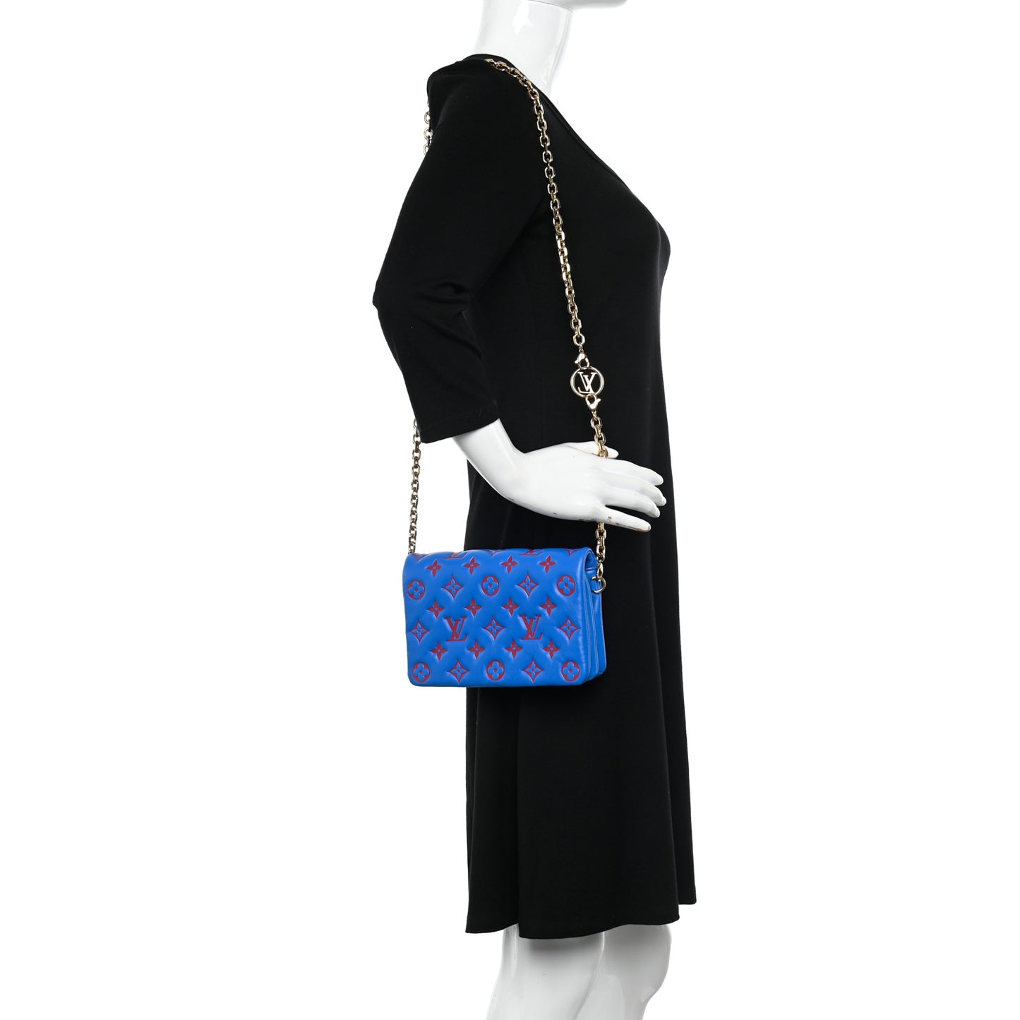 Lambskin Embossed Monogram Vuittamins Pochette Coussin Blue Red
