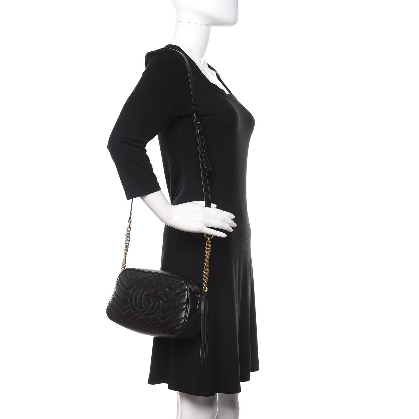 Calfskin Matelasse Small GG Marmont Chain Shoulder Bag Black