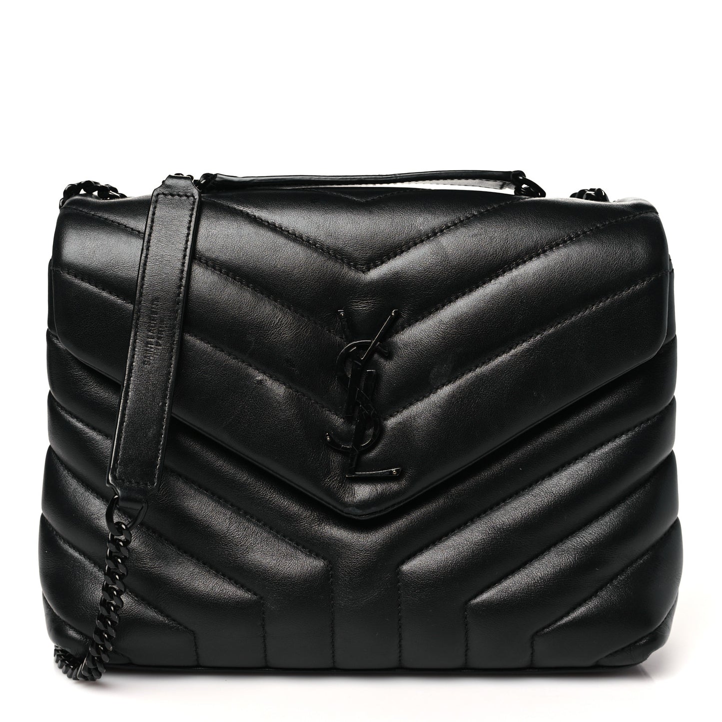 Calfskin Y Quilted Monogram Monochrome Small Loulou Chain Satchel Black