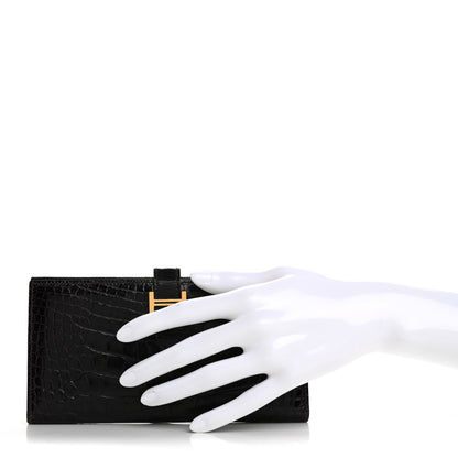 Hermes Shiny Alligator Bearn Gusset Wallet Aubergine 2 of 12