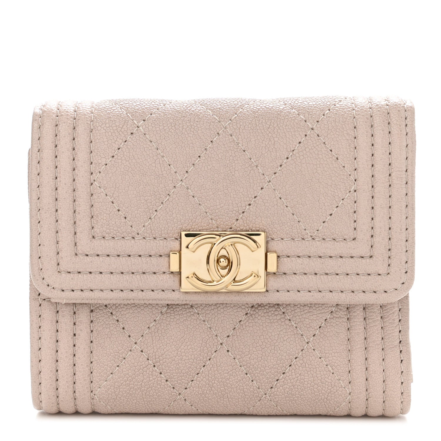 Chanel Caviar Quilted Compact Boy Flap Wallet Beige 1 of 8
