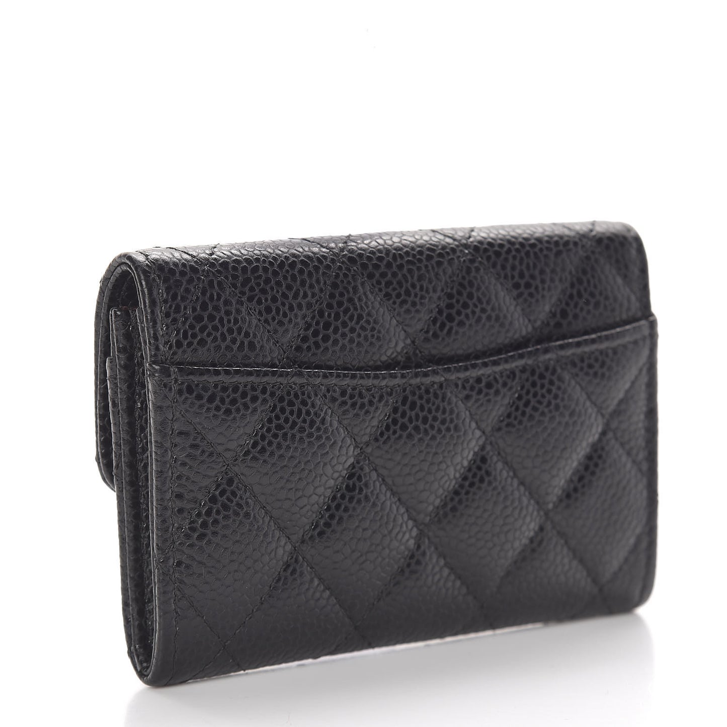 Caviar Quilted Flap Card Holder Wallet Black
