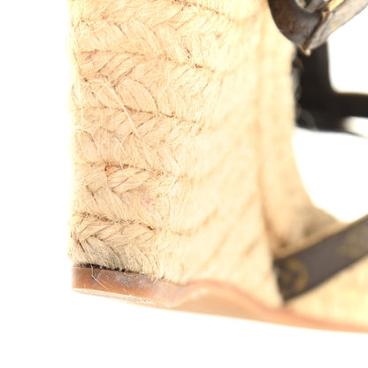 Louis Vuitton Monogram Metallic Bahamas T-Strap Espadrille Wedge Sandals 37 Brown 25 of 28