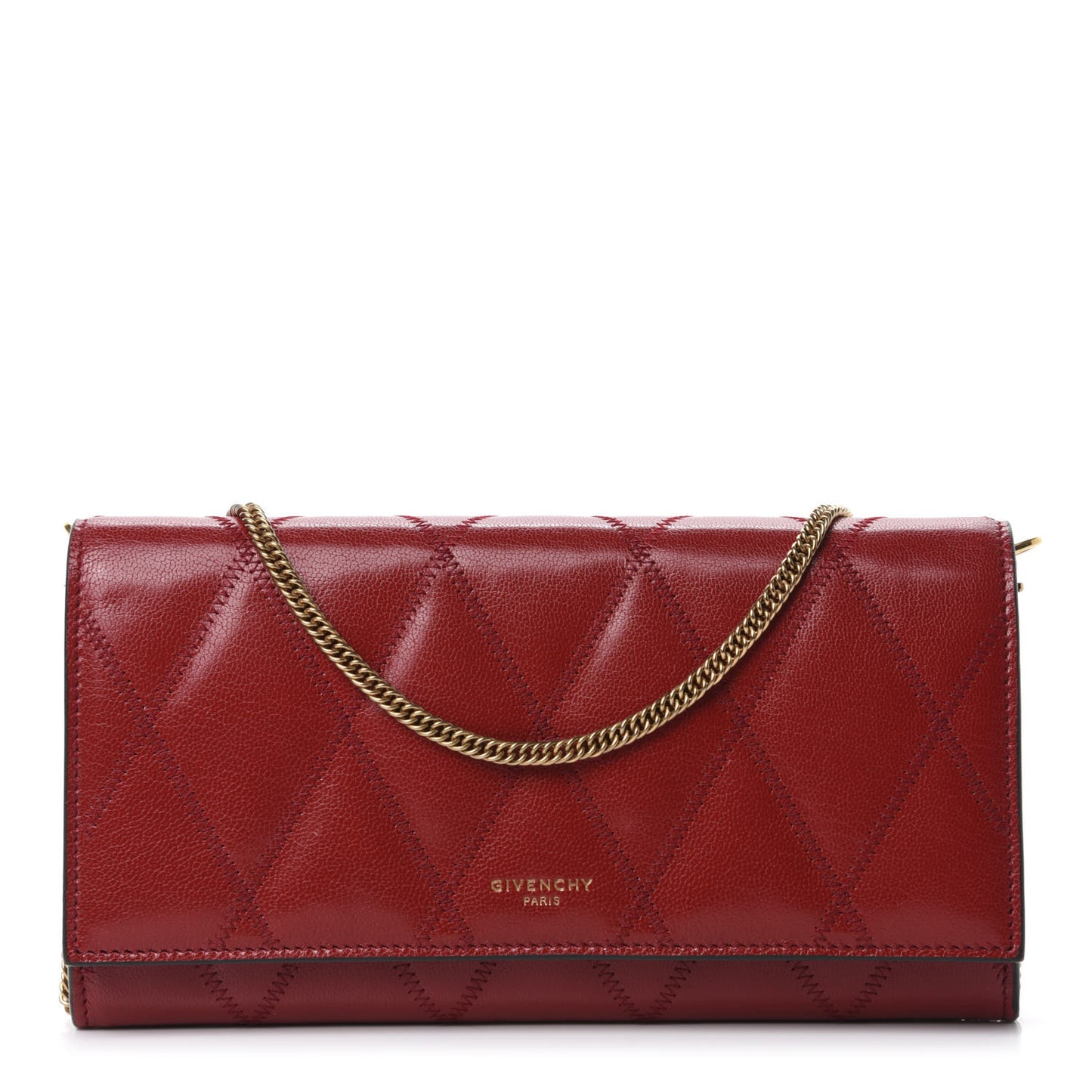 Goatskin Quilted GV3 Chain Wallet Vermillon