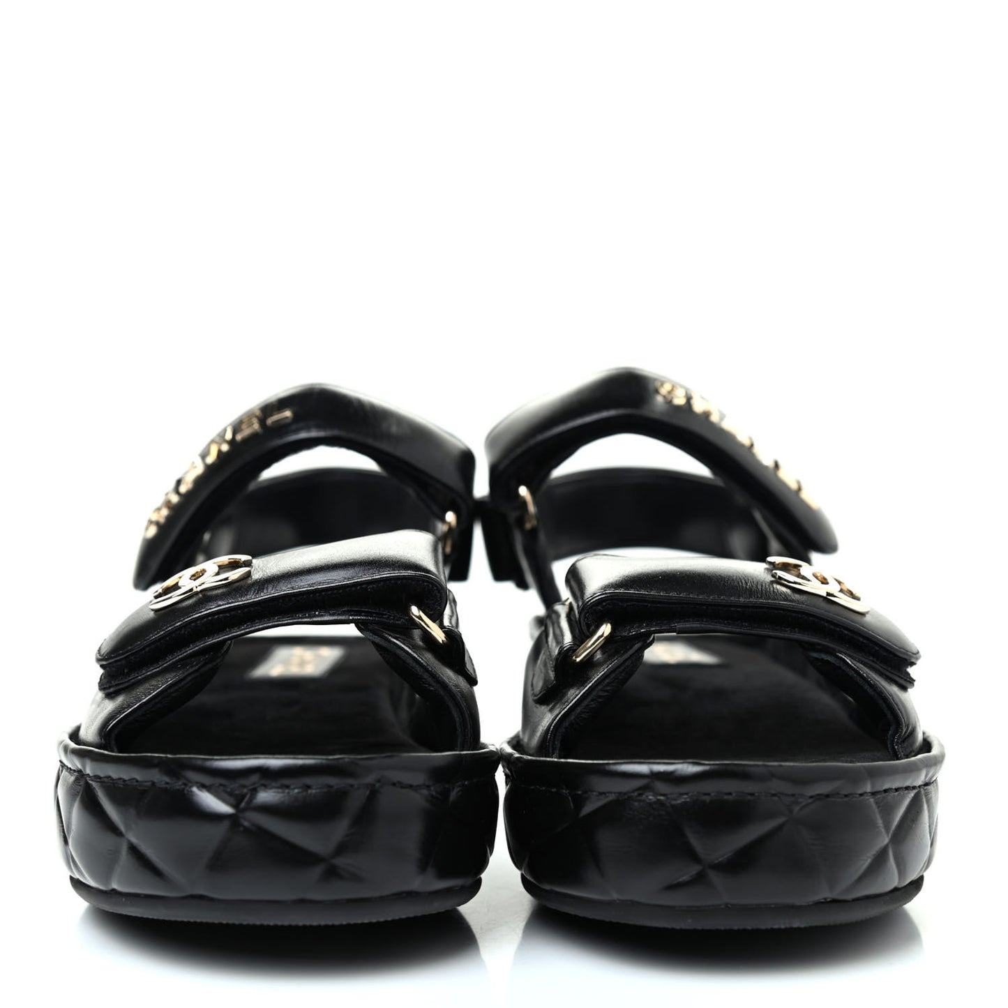 Shiny Calfskin Logo Platform Sandals 37 Black