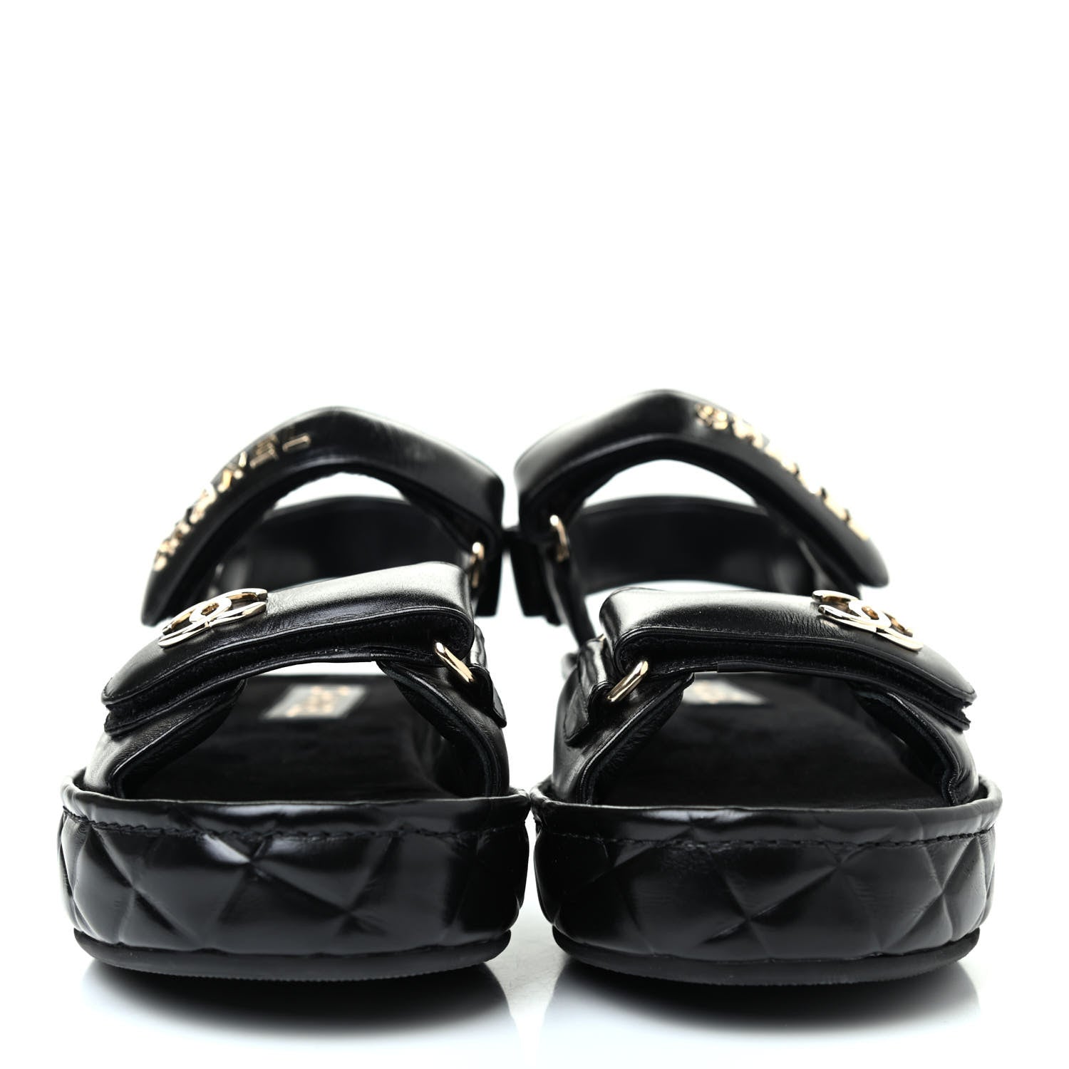 Chanel Shiny Calfskin Logo Platform Sandals 37 Black 2 of 4