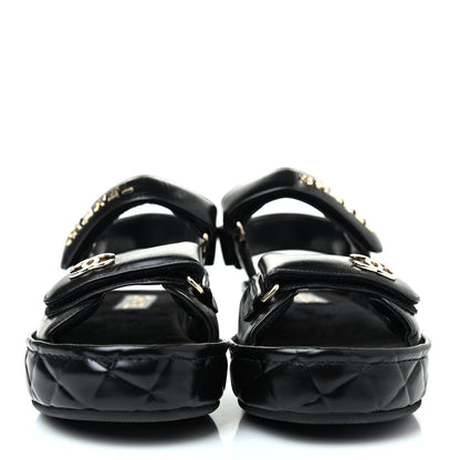 Chanel Shiny Calfskin Logo Platform Sandals 37 Black 2 of 4