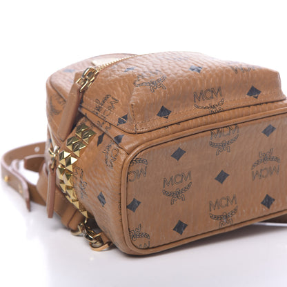 MCM Visetos Side Stud X-Mini Stark Bebe Boo Backpack Cognac 7 of 9