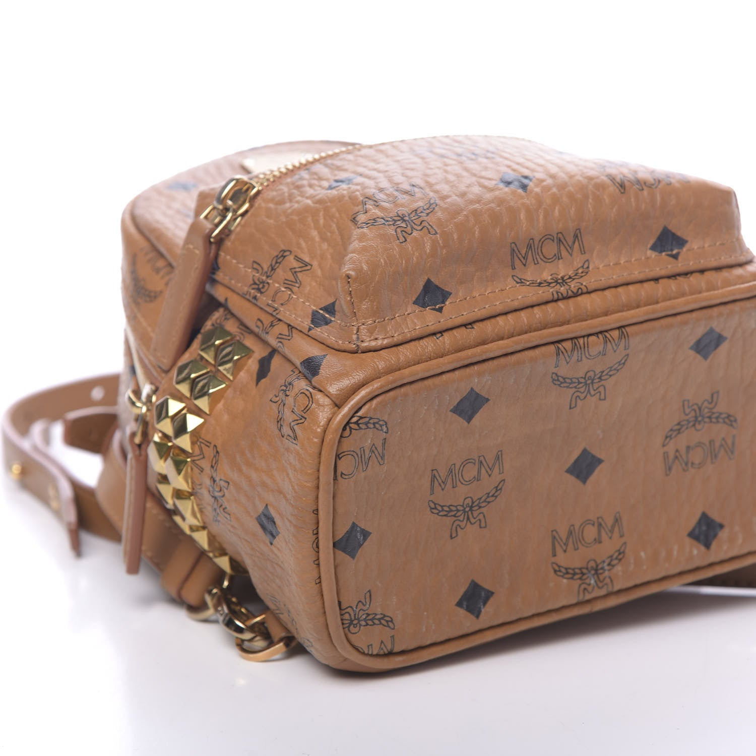 MCM Visetos Side Stud X-Mini Stark Bebe Boo Backpack Cognac 7 of 9