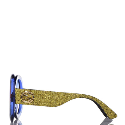 Gucci Glitter Acetate Round GG0101S Sunglasses Blue Multi 3 of 8