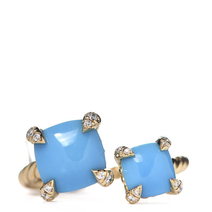 David Yurman 18K Yellow Gold Diamond Turquoise Chatelaine Bypass Ring 53 6.5 1 of 5