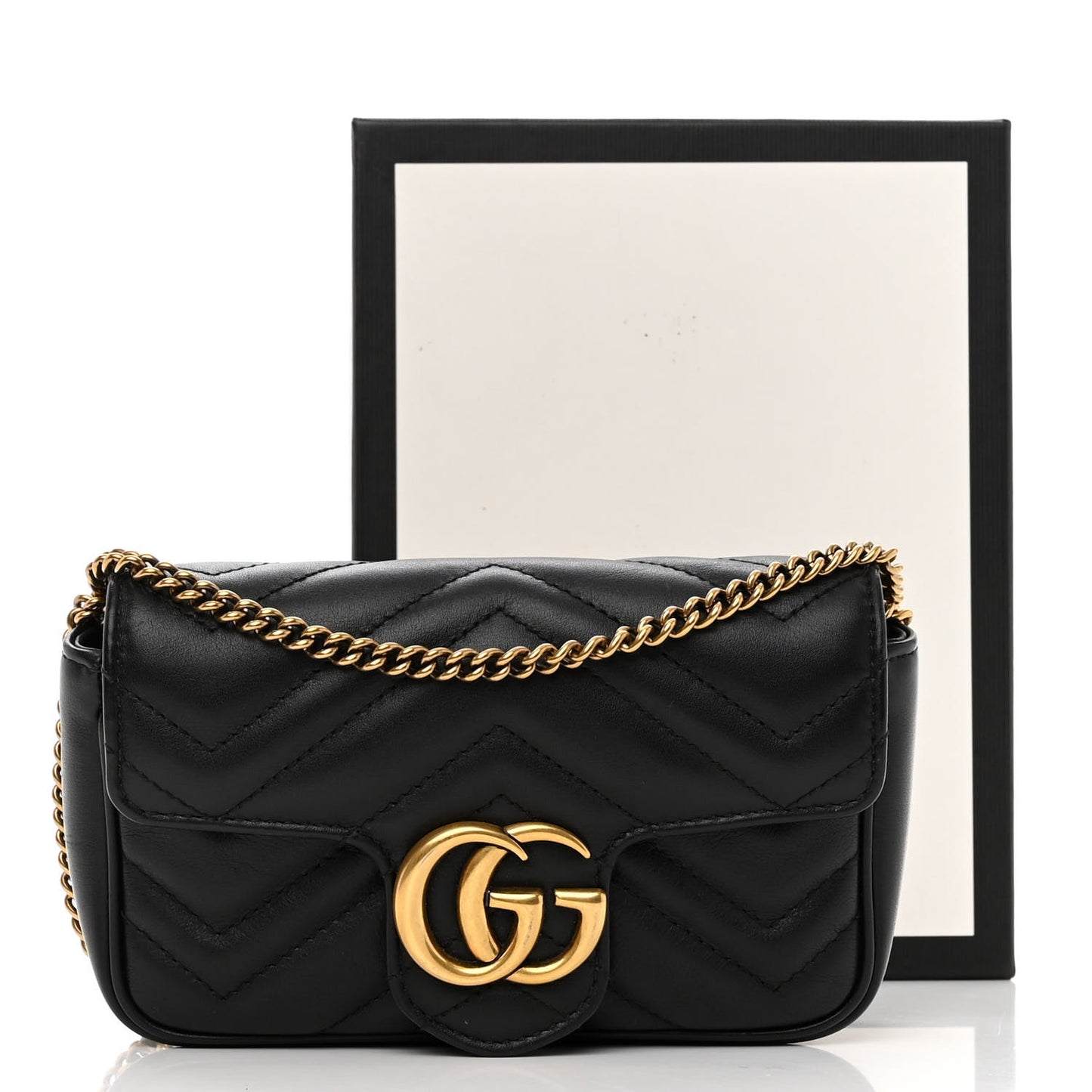 Calfskin Matelasse Super Mini GG Marmont Shoulder Bag Black