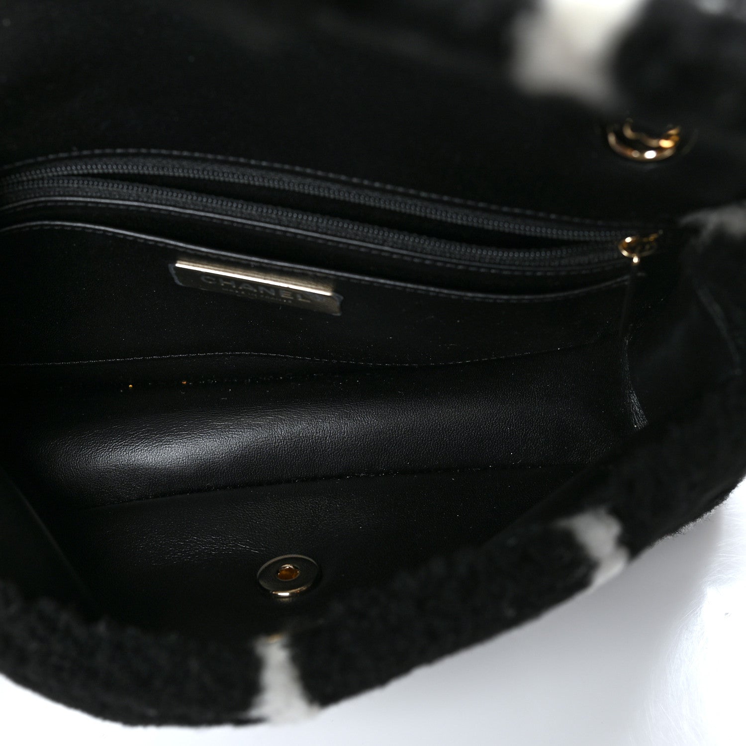 Chanel Shearling Lambskin Large Fluffy Tartan Single Flap Black White 6 of 11