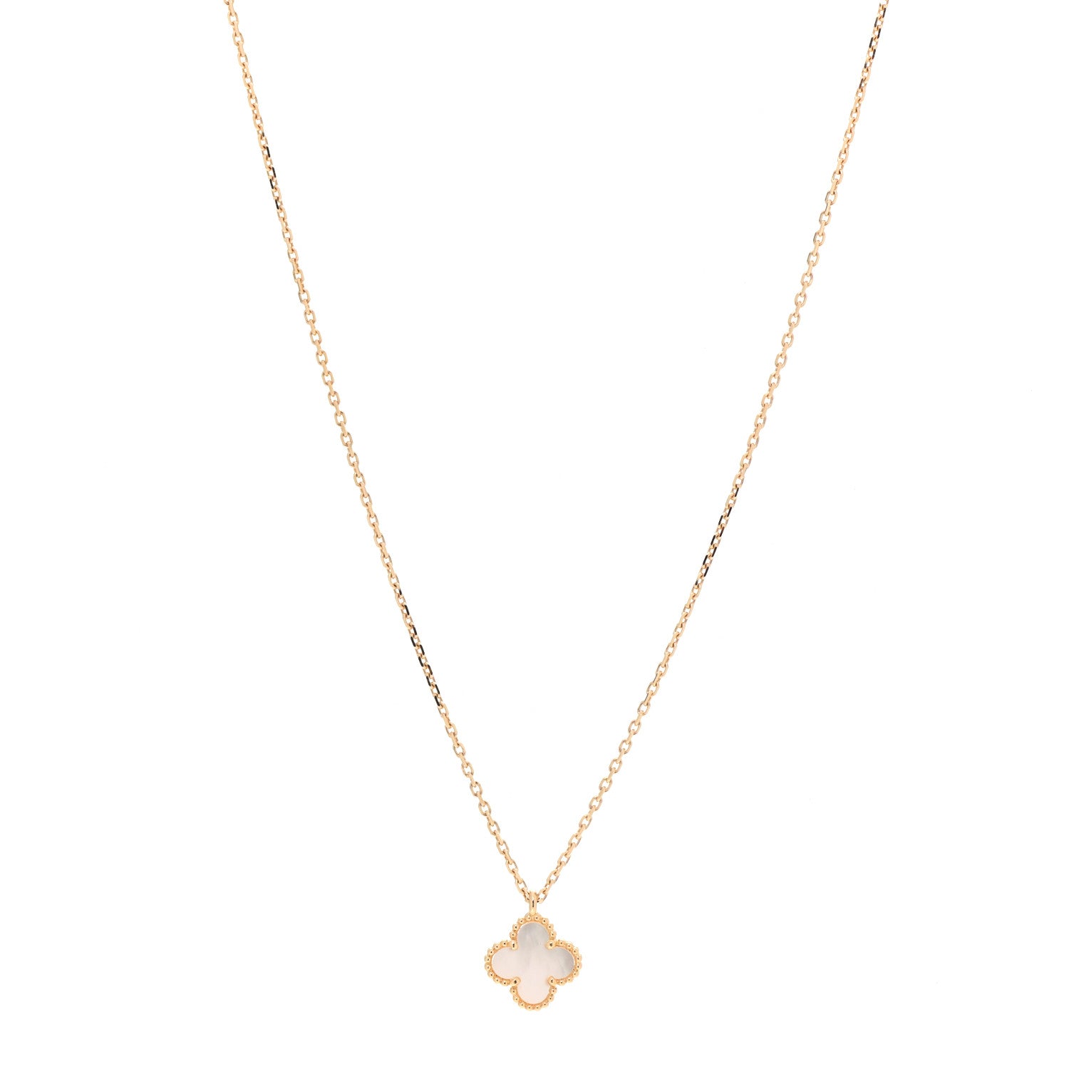 Van Cleef & Arpels 18K Yellow Gold Mother of Pearl Sweet Alhambra Pendant Necklace 1 of 7