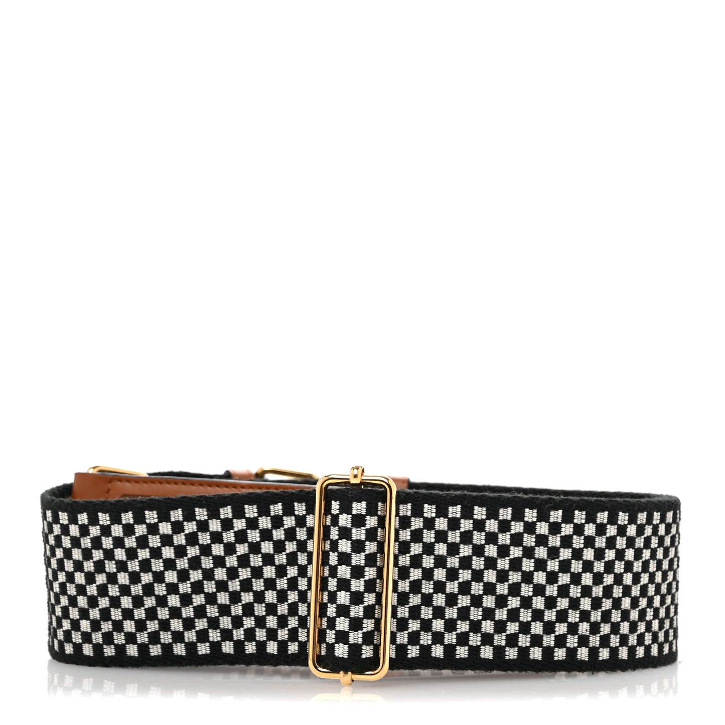 Ribbon Vitello King Logo Embossed Gingham Woven Adjustable Strap You Panna Black Cuoio