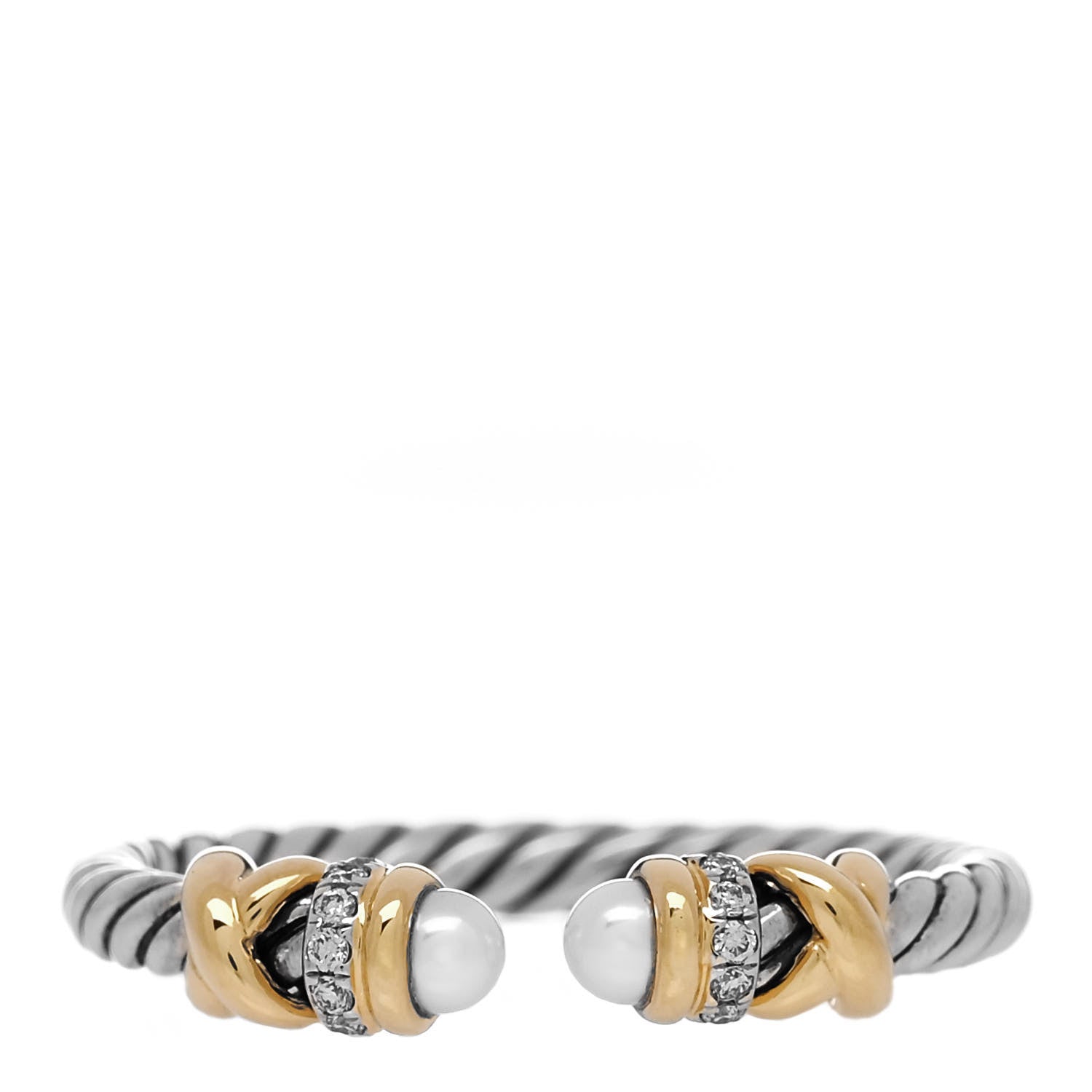 David Yurman Sterling Silver 18K Yellow Gold Diamond Pearl Petite Helena Ring 57 8 1 of 5