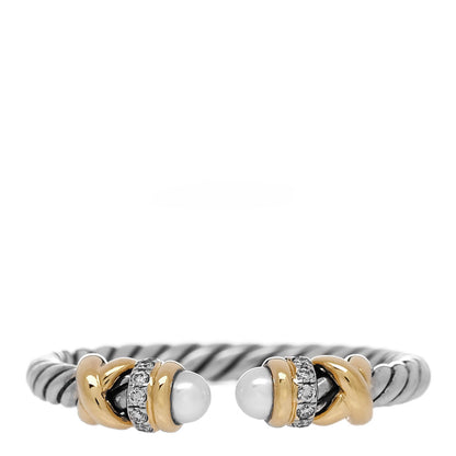 David Yurman Sterling Silver 18K Yellow Gold Diamond Pearl Petite Helena Ring 57 8 1 of 5