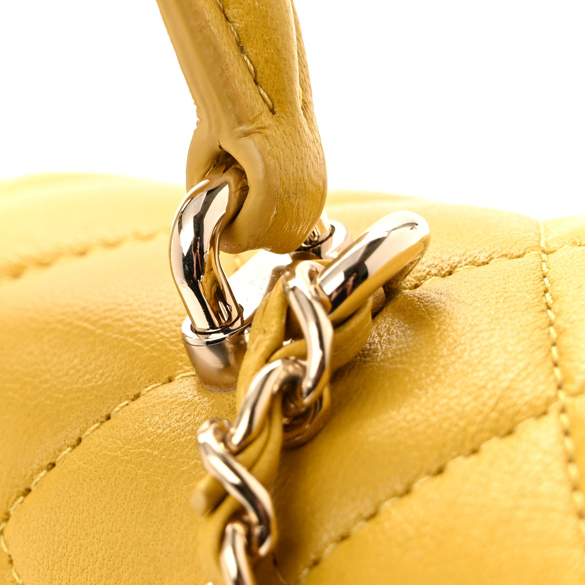 Lambskin Quilted Mini Top Handle Rectangular Flap Yellow