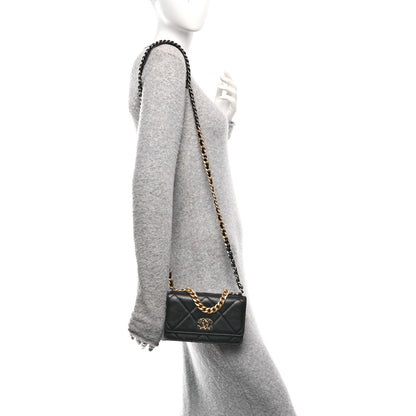 Chanel Goatskin Quilted Chanel 19 Wallet On Chain WOC Black 2 of 12