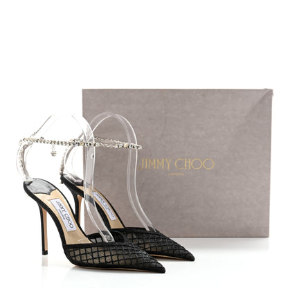 Jimmy Choo Glitter Checker Board Mesh Crystal Saeda 100 Pumps 38 Black 8 of 8