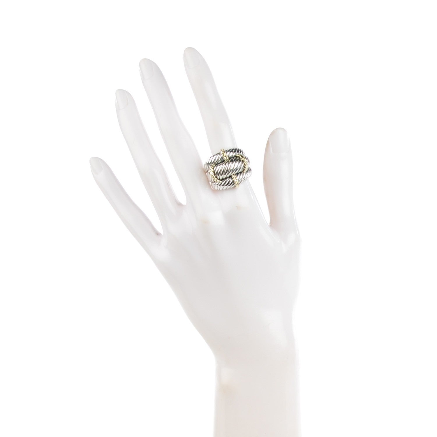 David Yurman Sterling Silver 14K Yellow Gold 27mm Cable Ring 55 7.25 2 of 5