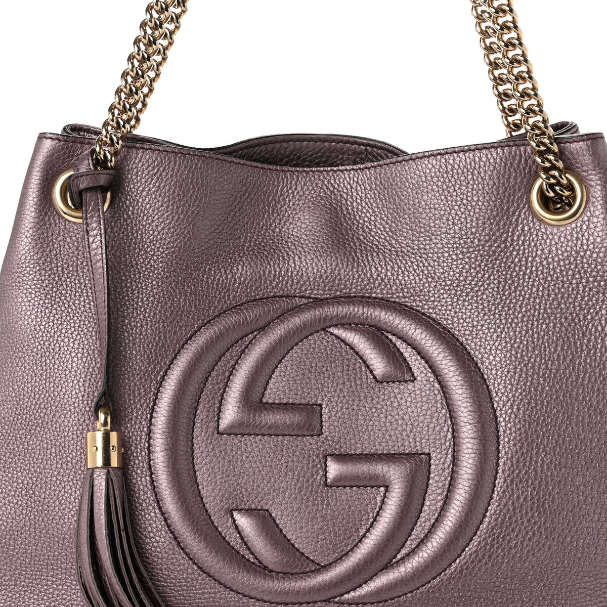 Gucci Metallic Pebbled Calfskin Medium Soho Chain Shoulder Bag Purple 8 of 13