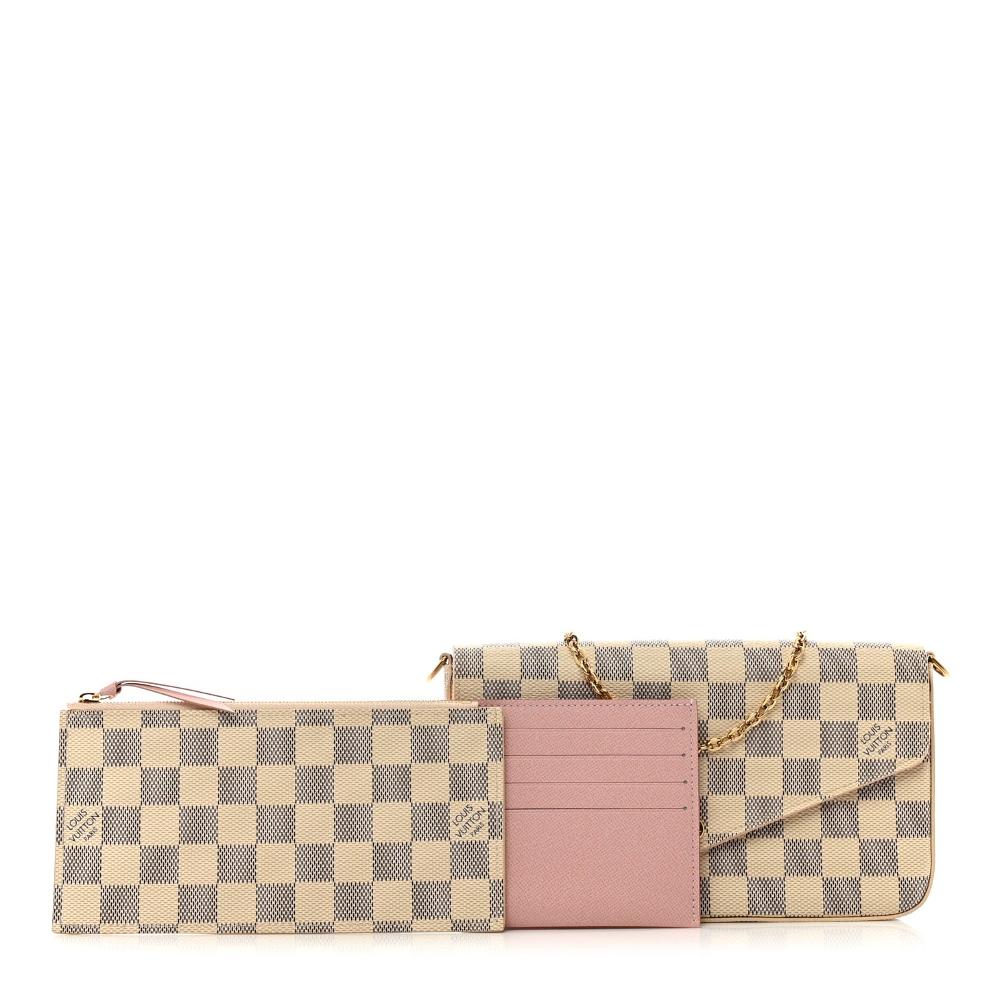 Damier Azur Pochette Felicie Chain Wallet Rose Ballerine