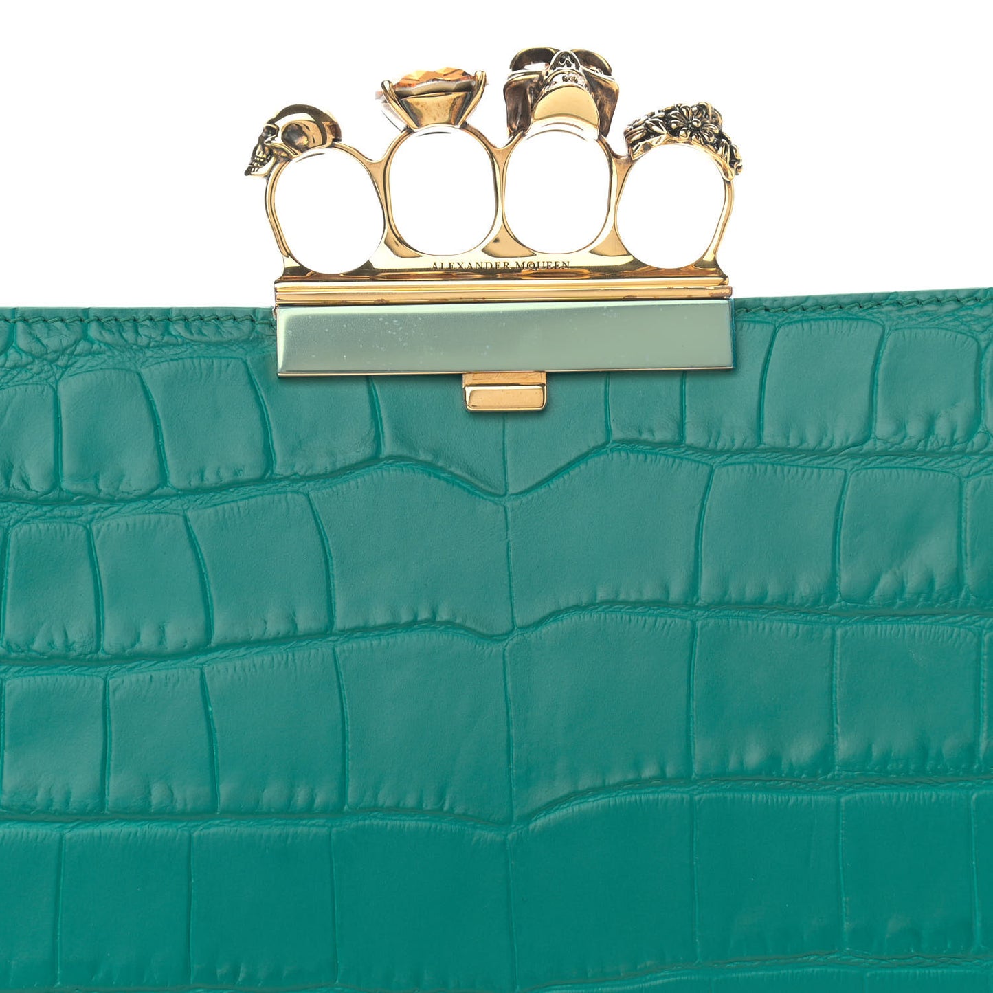 Calfskin Crocodile Embossed Knuckle Flat Clutch Citron