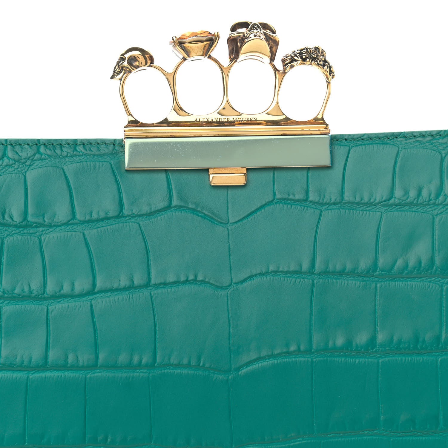 Alexander McQueen Calfskin Crocodile Embossed Knuckle Flat Clutch Citron 7 of 11