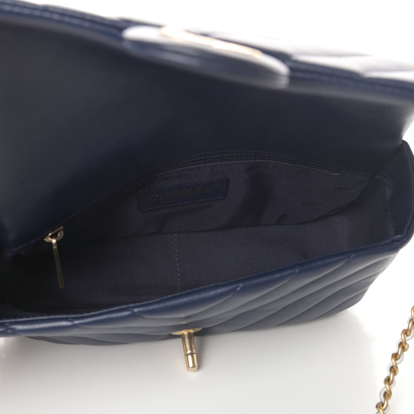 Lambskin Chevron Quilted Mini Chain Around Rectangular Flap Blue