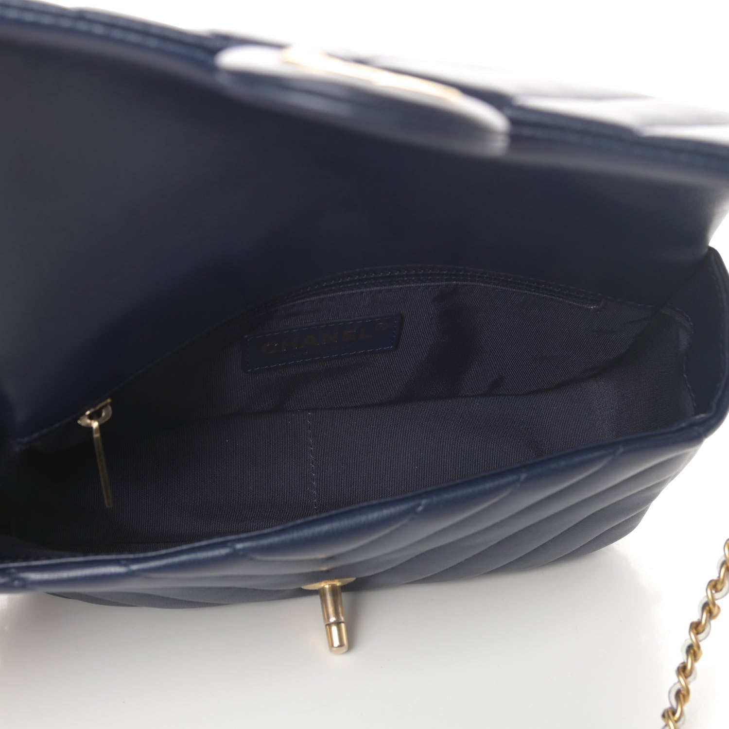 Chanel Lambskin Chevron Quilted Mini Chain Around Rectangular Flap Blue 5 of 10
