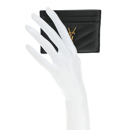 Saint Laurent Grain De Poudre Matelasse Chevron Monogram Credit Card Case Black 2 of 7