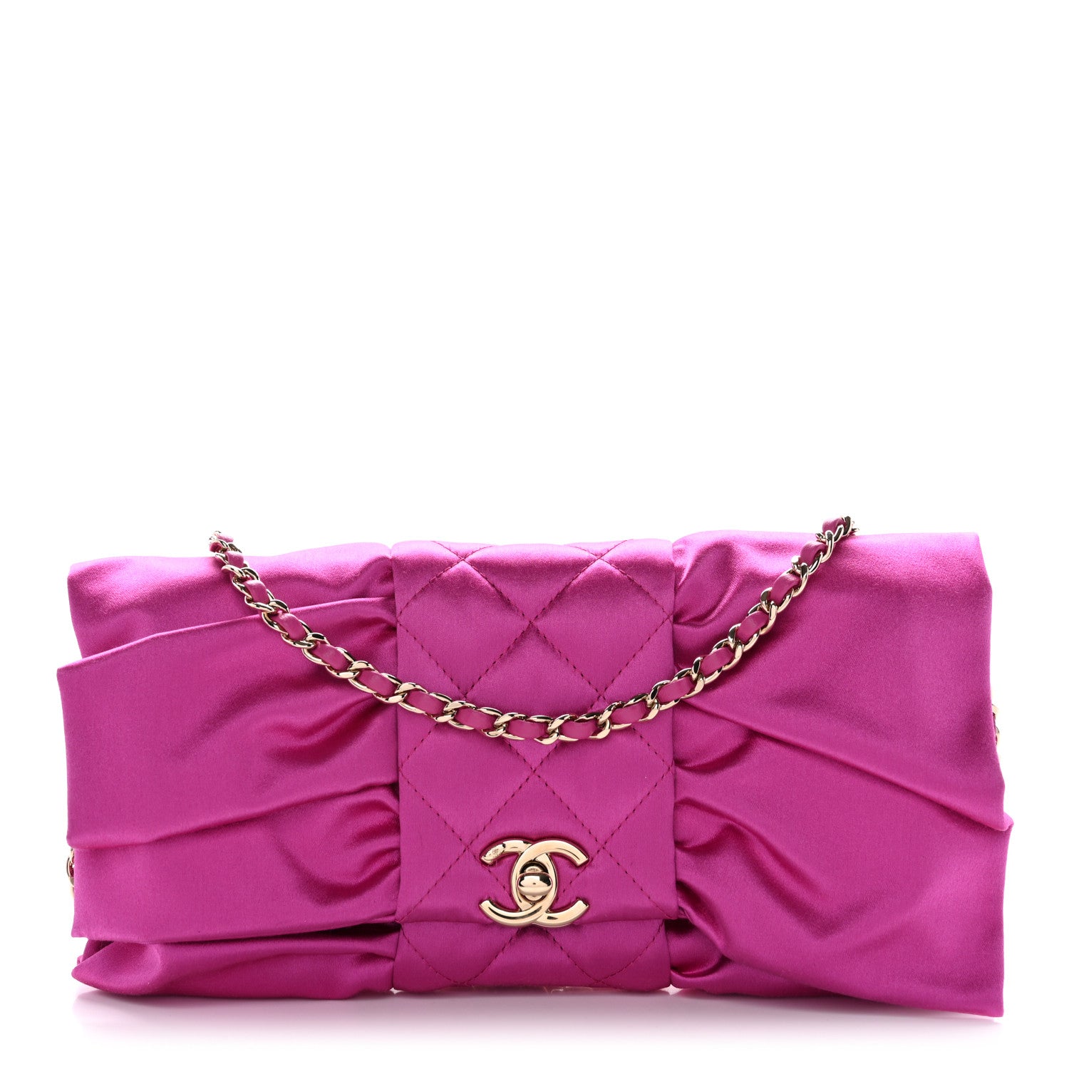 Chanel Satin Tie My Bow Flap Clutch With Chain Dark Pink 1 of 11