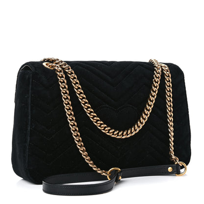 Gucci Velvet Matelasse Loved Embroidered Medium GG Marmont Shoulder Bag Black 4 of 17