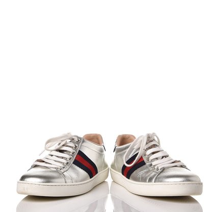 Gucci Metallic Nappa Silk Ayers Web Womens Ace Sneakers 37 Silver 6 of 16