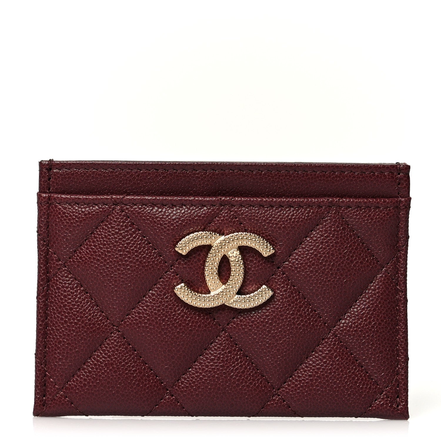 Chanel Caviar Quilted Studded CC Card Holder Burgundy 1 of 7