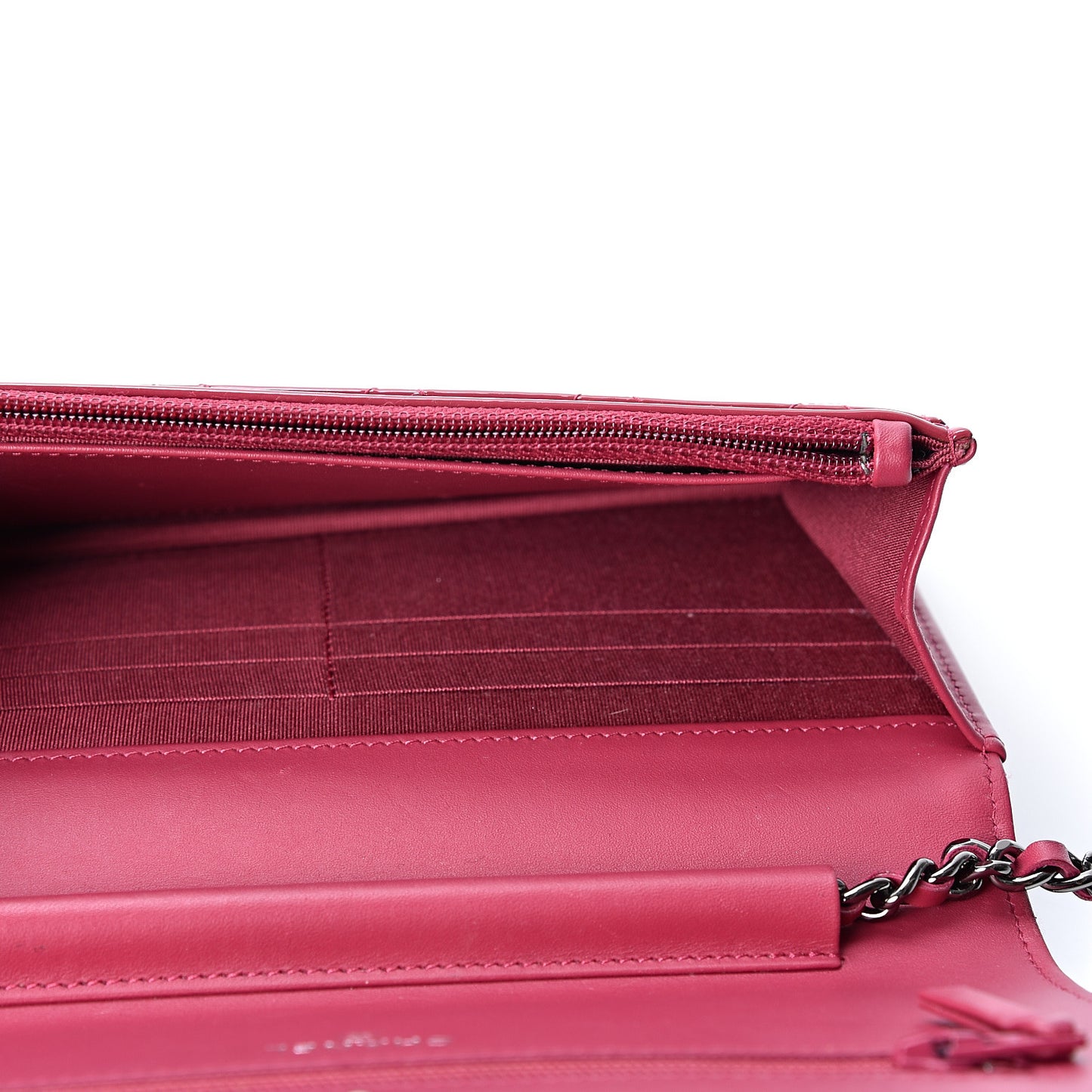 Patent Quilted Brilliant Wallet On Chain WOC Dark Pink
