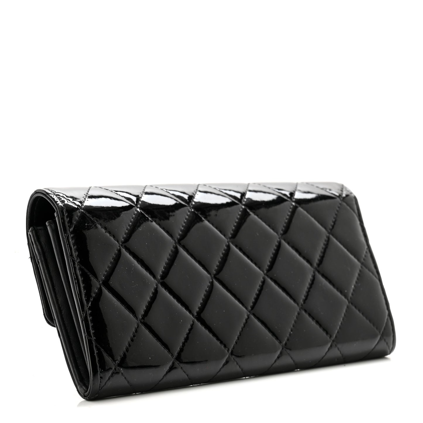 Patent Quilted Large Brilliant Flap Wallet Black