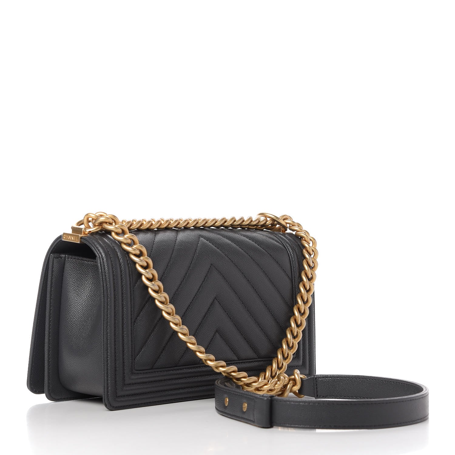 Chanel Caviar Chevron Quilted Medium Boy Flap Dark Grey 3 of 11