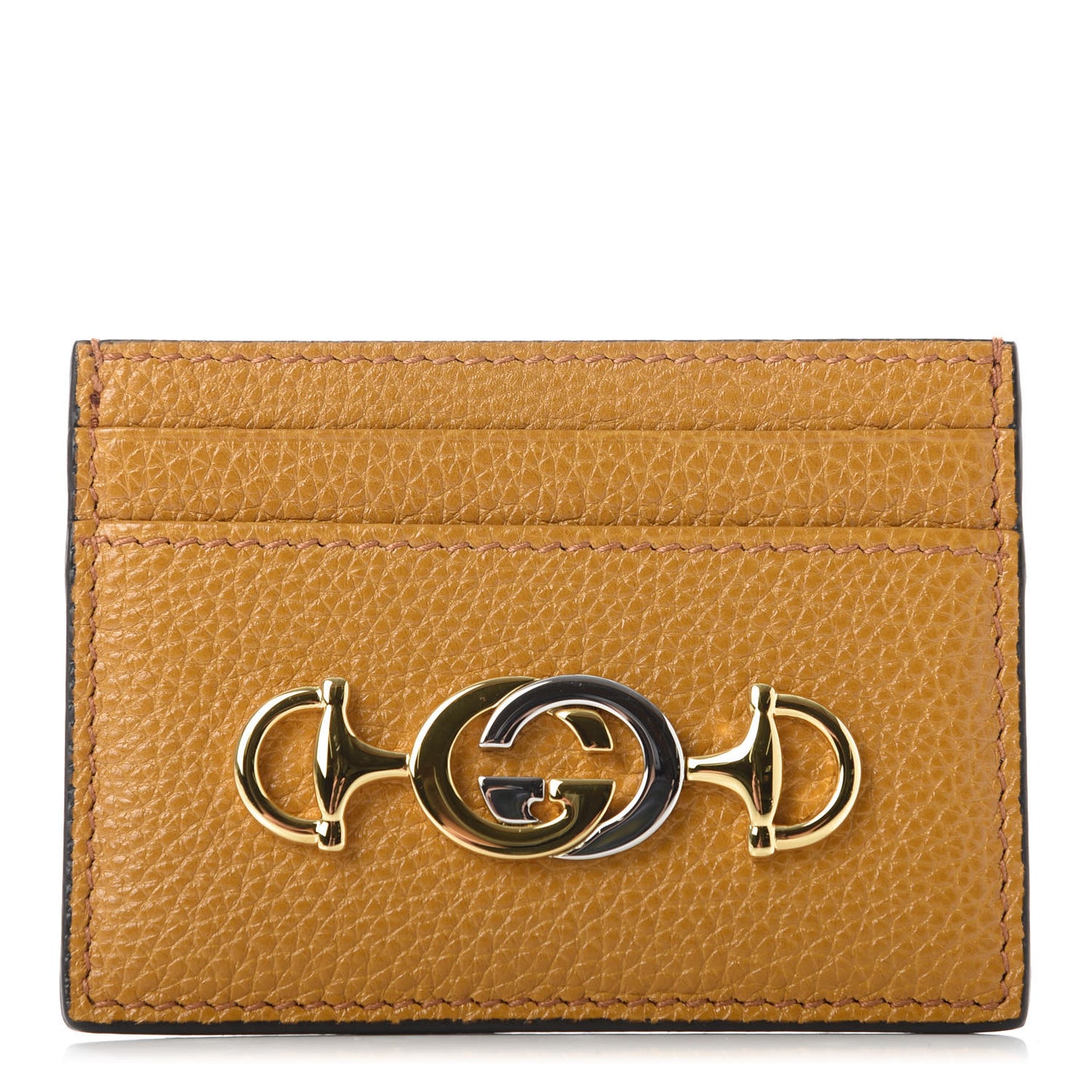 Grainy Calfskin Zumi Card Holder Sun Oil
