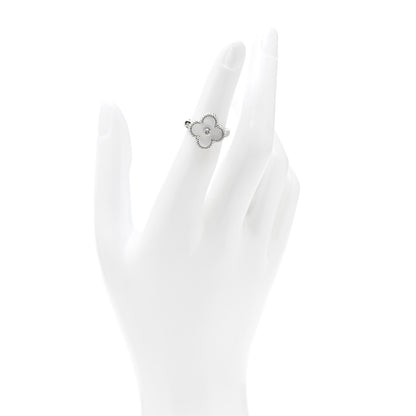 Van Cleef & Arpels 18K White Gold Diamond Mother of Pearl Vintage Alhambra Ring 48 4.5 2 of 6