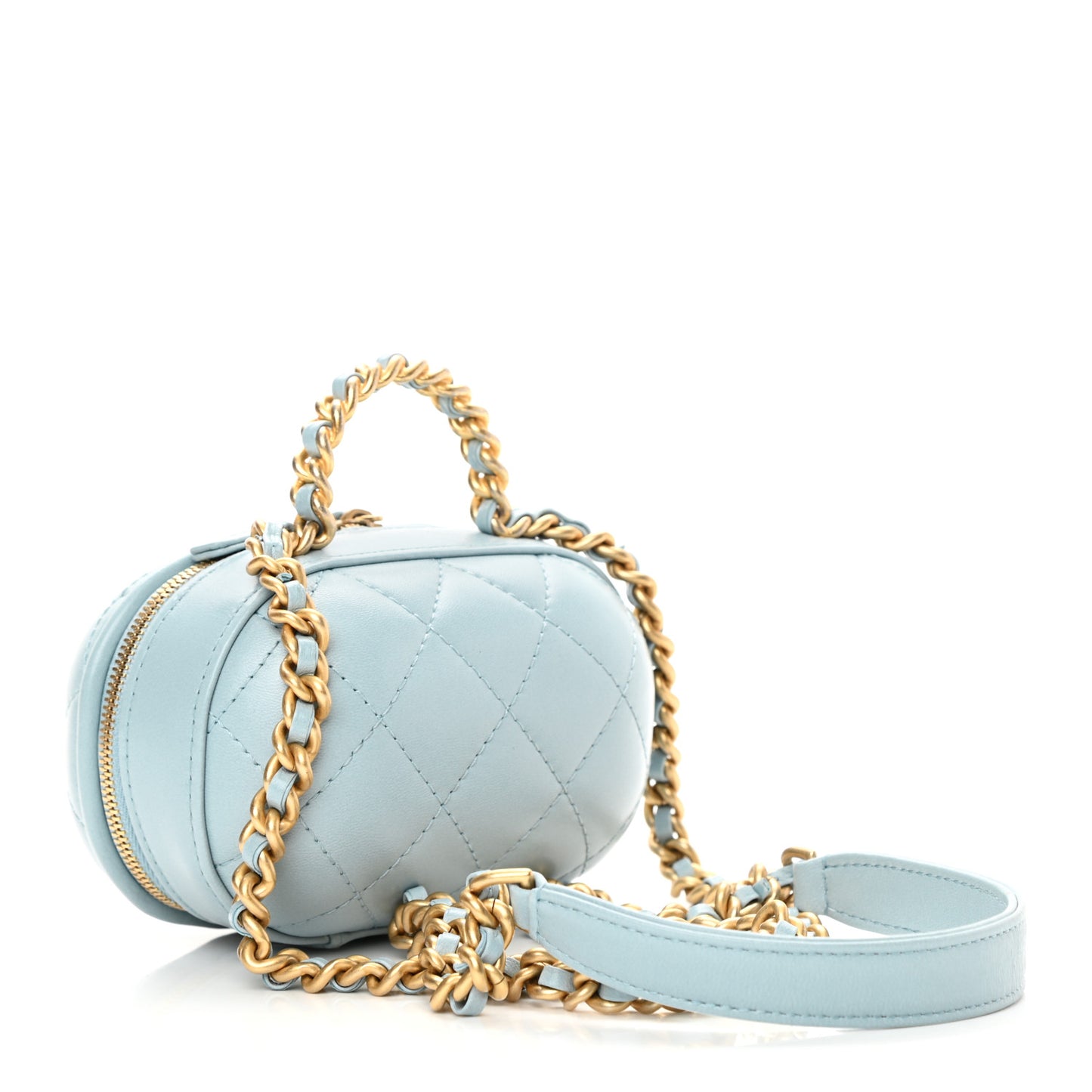 Lambskin Quilted CC Bubble Vanity Case With Chain Light Blue