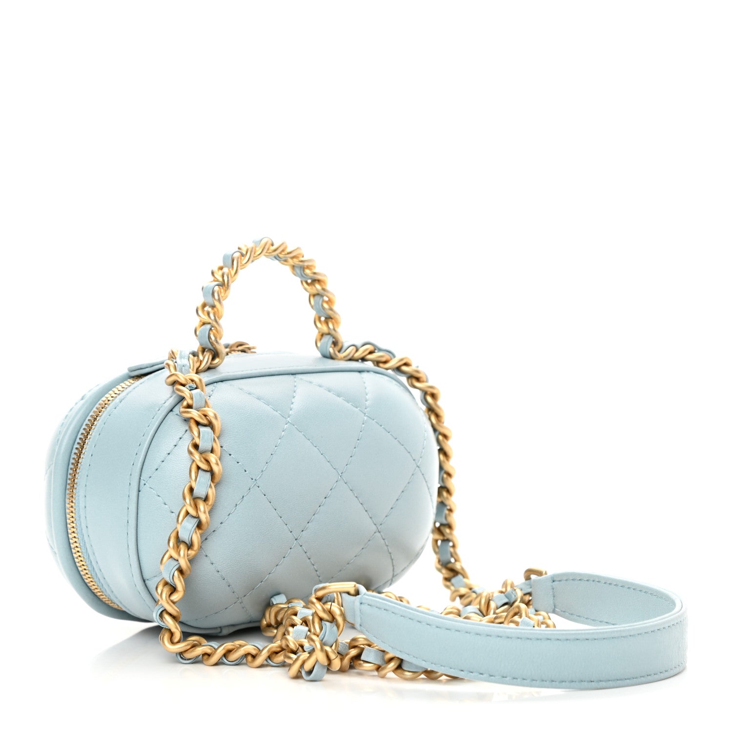 Chanel Lambskin Quilted CC Bubble Vanity Case With Chain Light Blue 3 of 13