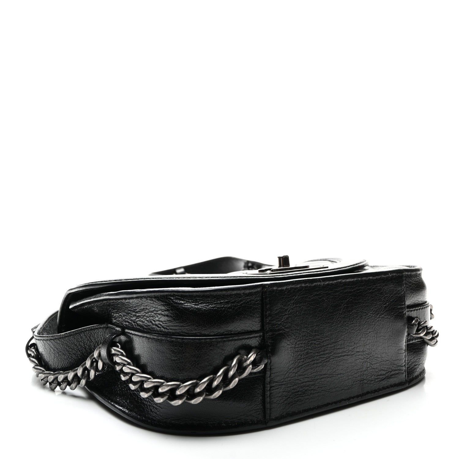 Chanel Shiny Goatskin Quilted Small Double Chained Messenger Flap Black 4 of 13