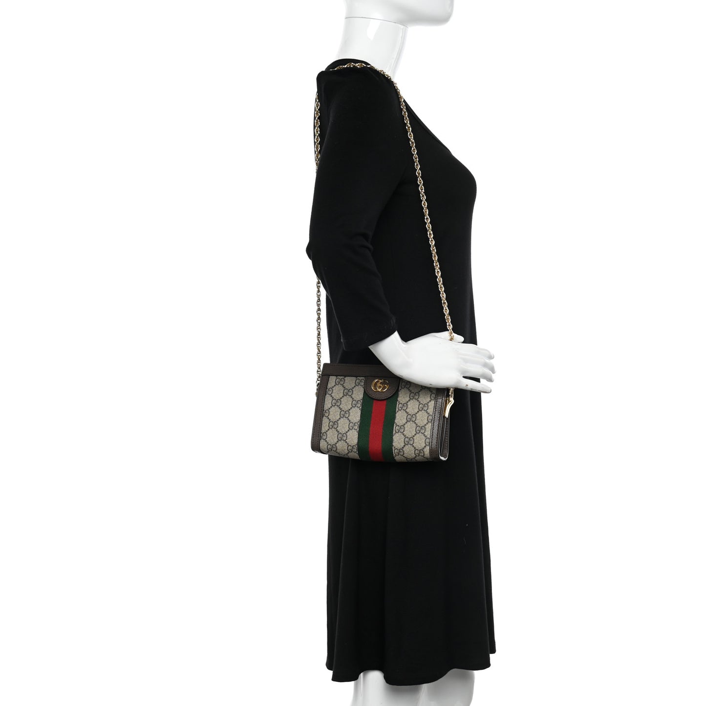 GG Supreme Monogram Textured Dollar Calfskin Web Mini Ophidia Chain Shoulder Bag Beige Ebony New Acero