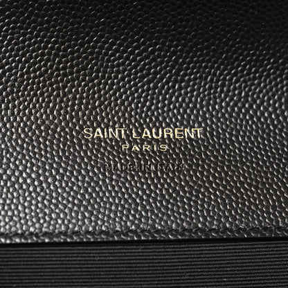 Saint Laurent Grain De Poudre Matelasse Chevron Monogram Envelope Clutch Black 6 of 10