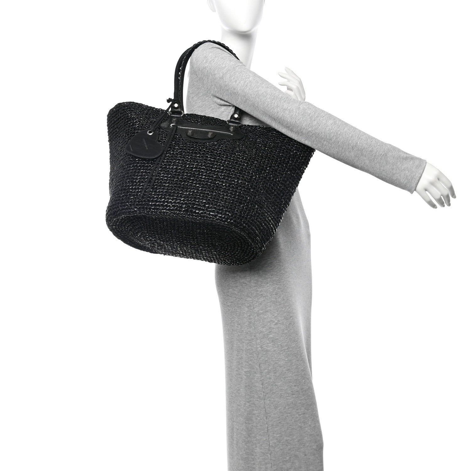 Balenciaga Raffia Woven Large Le Cagole Panier Tote Black 1748299