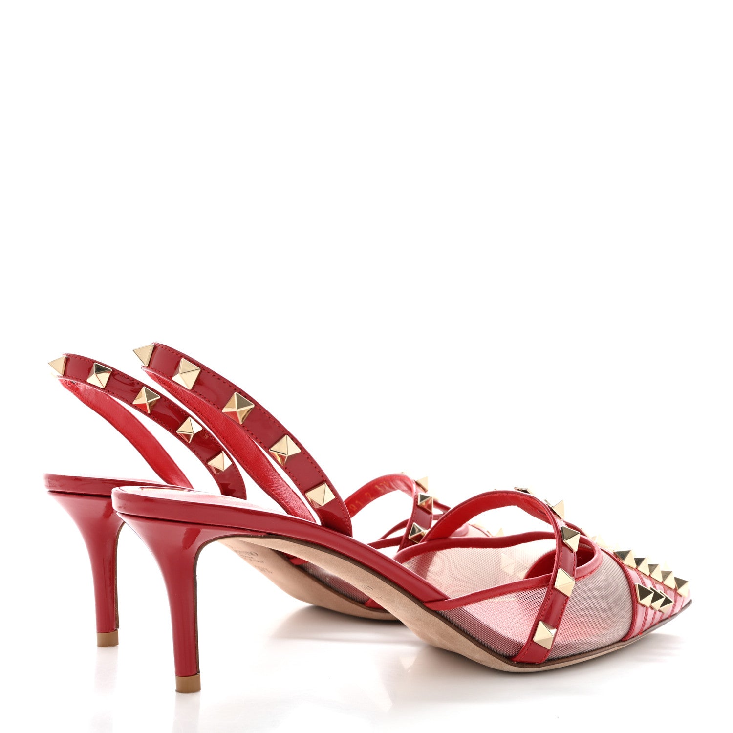 Valentino Garavani Mesh Nappa Rockstud Alcove 60mm Slingback Pumps 37.5 Rosso Valentino 4 of 9