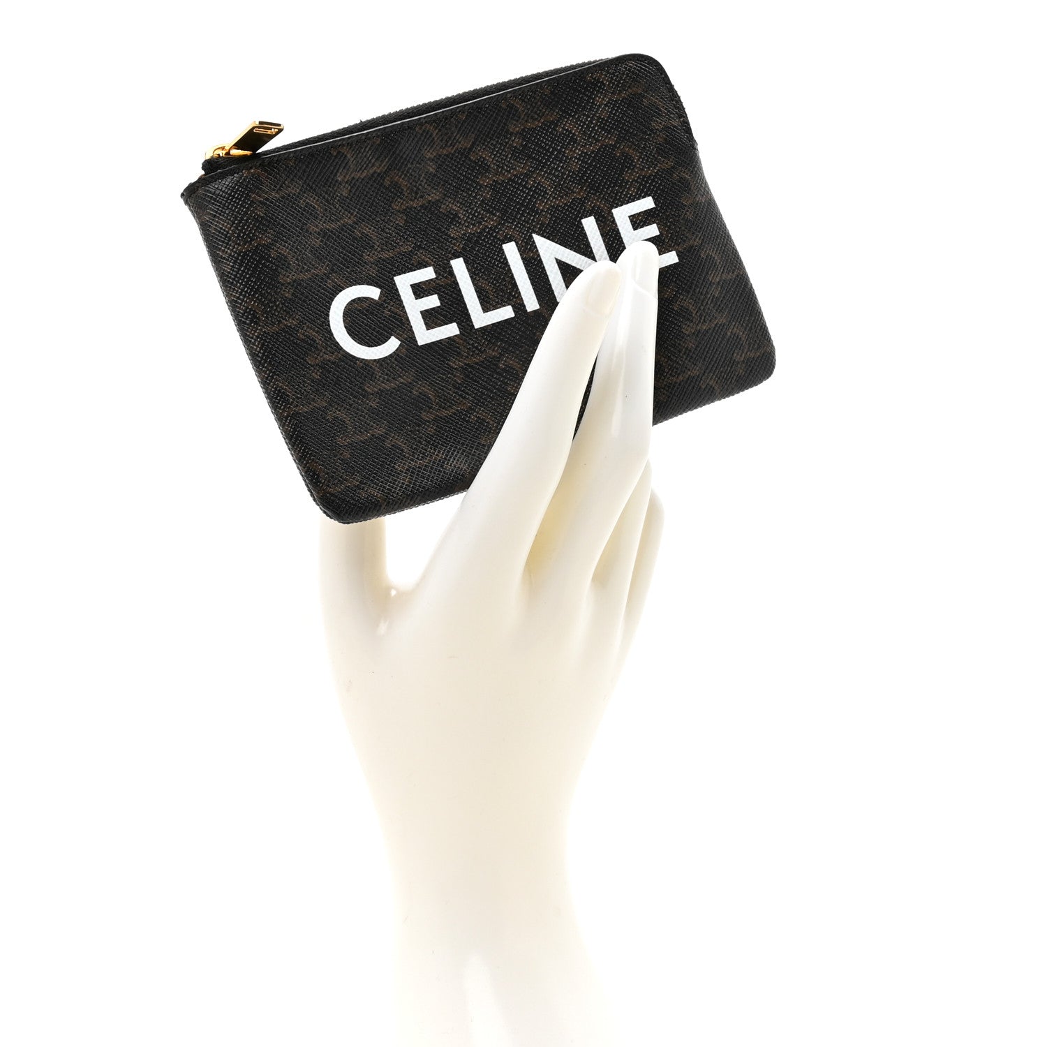 Celine Triomphe Canvas Logo Coin and Card Pouch With Hook Black